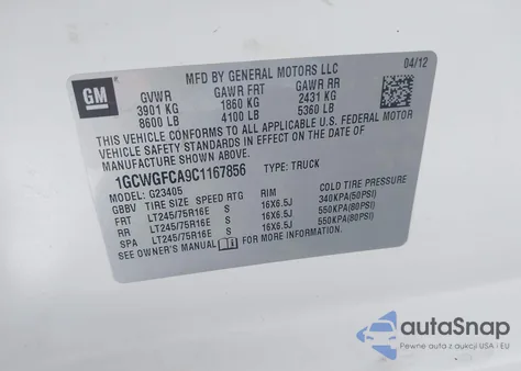 2012 Chevrolet Express 2500 Work Van из США, поврежденный, VIN 1GCWGFCA9C1167856